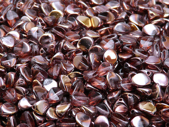 50 pcs Pinch Pressed Beads, 5x3.5mm, Amethyst Capri Gold, Czech Glass