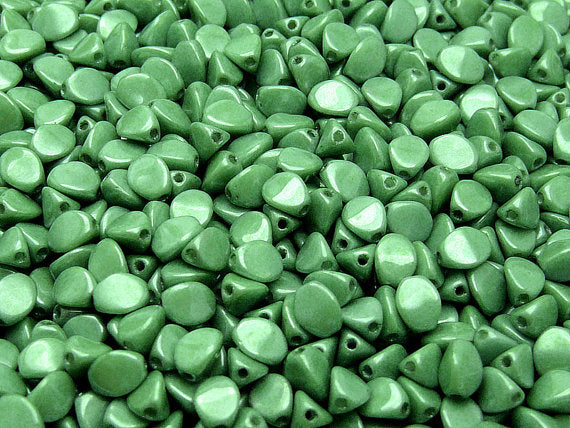 50 pcs Pinch Pressed Beads, 5x3.5mm, Chalk Green Luster, Czech Glass