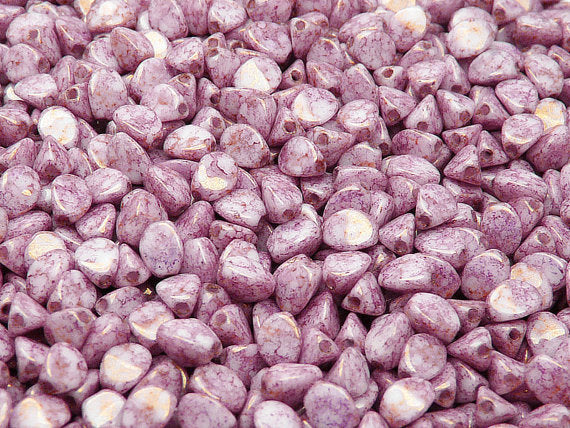 50 pcs Pinch Pressed Beads, 5x3.5mm, Chalk White Violet Terracotta, Czech Glass