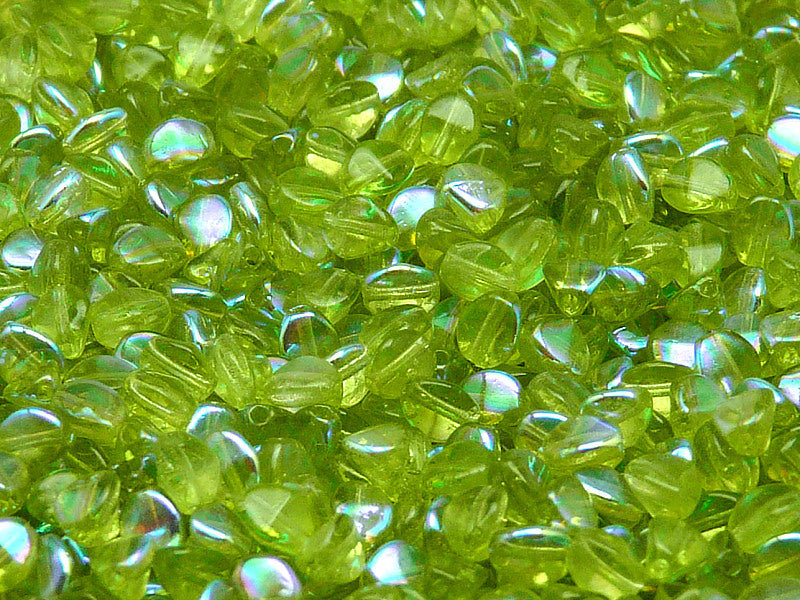 50 pcs Pinch Pressed Beads, 5x3.5mm, Olivine AB, Czech Glass