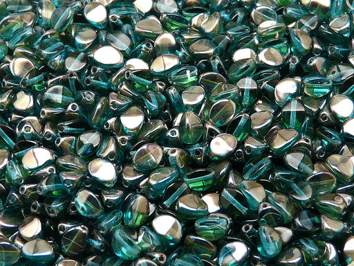 50 pcs Pinch Pressed Beads, 5x3.5mm, Aquamarine Blue Celsian, Czech Glass