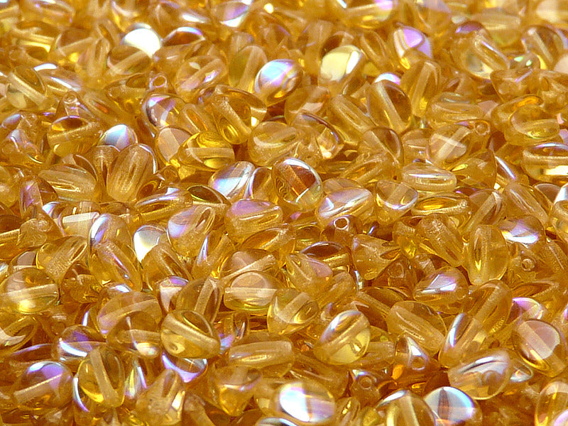 50 pcs Pinch Pressed Beads, 5x3.5mm, Topaz AB, Czech Glass
