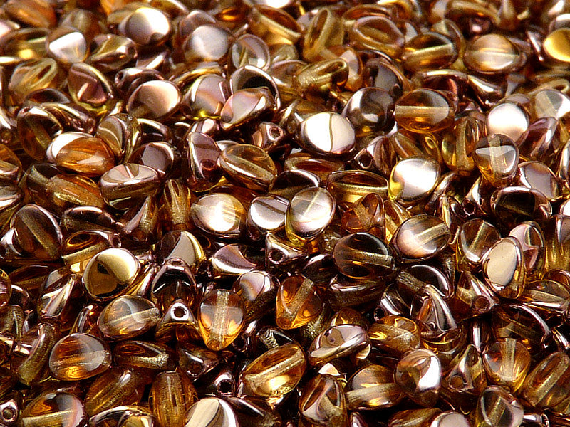 50 pcs Pinch Pressed Beads, 5x3.5mm, Topaz Capri Gold, Czech Glass