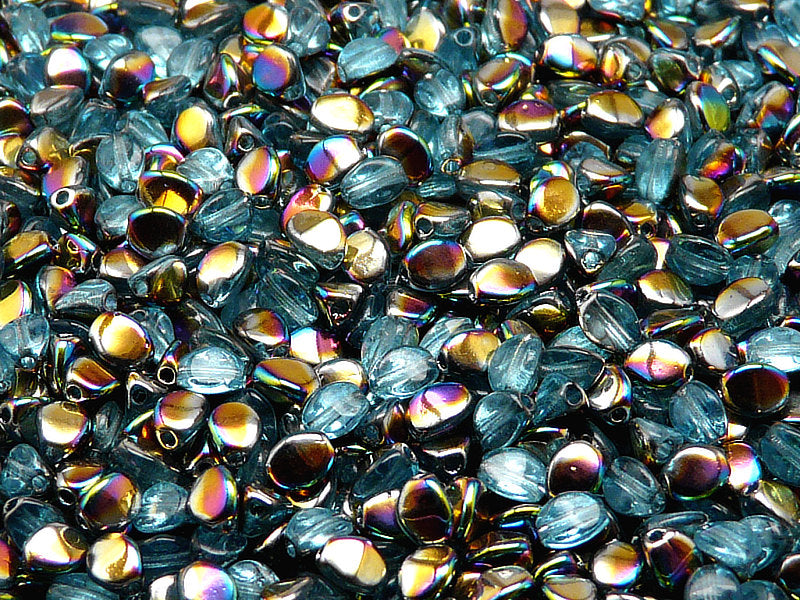 50 pcs Pinch Pressed Beads, 5x3.5mm, Aqua Vitrail, Czech Glass