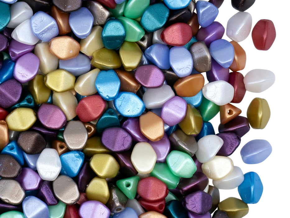50 pcs Pinch Pressed Beads, 5x3.5mm, Pastel Mix Colors, Czech Glass