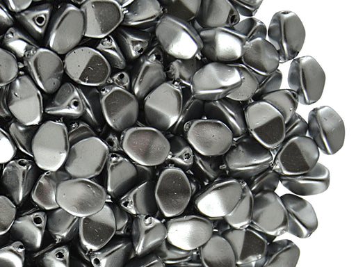 50 pcs Pinch Pressed Beads, 5x3.5mm, Silver Metallic, Czech Glass
