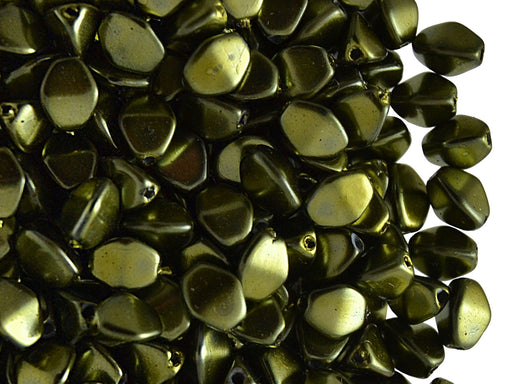 50 pcs Pinch Pressed Beads, 5x3.5mm, Green Metallic, Czech Glass