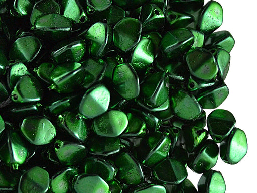 50 pcs Pinch Pressed Beads, 5x3.5mm, Emerald Metallic, Czech Glass