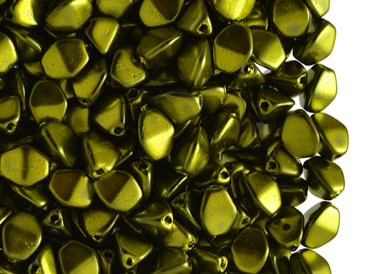 50 pcs Pinch Pressed Beads, 5x3.5mm, Olivine Green Metallic, Czech Glass