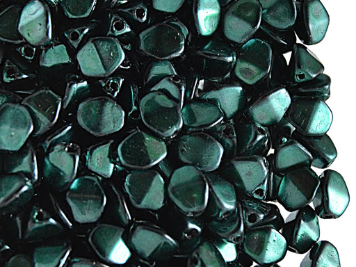 50 pcs Pinch Pressed Beads, 5x3.5mm, Dark Cyan Metallic, Czech Glass
