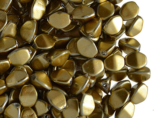 50 pcs Pinch Pressed Beads, 5x3.5mm, Light Gold Metallic, Czech Glass