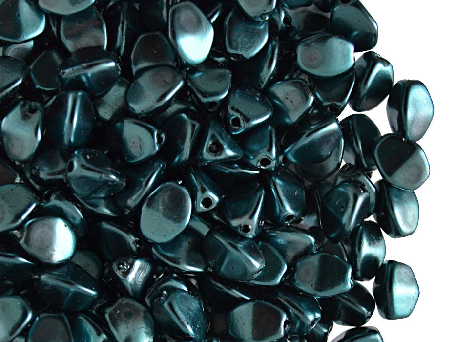 50 pcs Pinch Pressed Beads, 5x3.5mm, Blue Metallic, Czech Glass