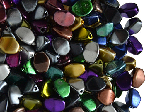 50 pcs Pinch Pressed Beads, 5x3.5mm, Mix Metallic, Czech Glass