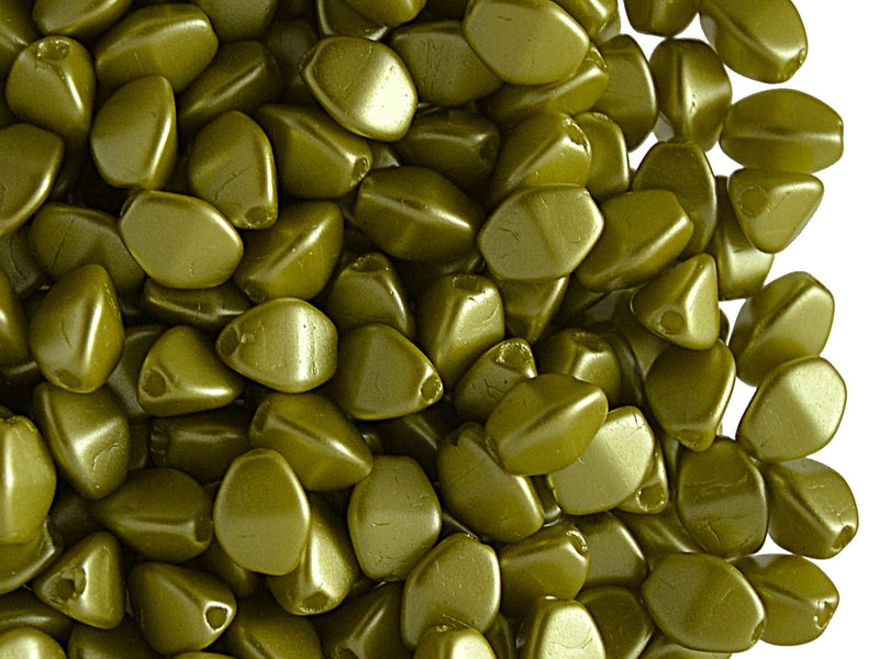 50 pcs Pinch Pressed Beads, 5x3.5mm, Pastel Lime Green, Czech Glass