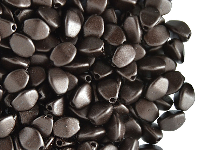50 pcs Pinch Pressed Beads, 5x3.5mm, Pastel Dark Brown/Bronze, Czech Glass