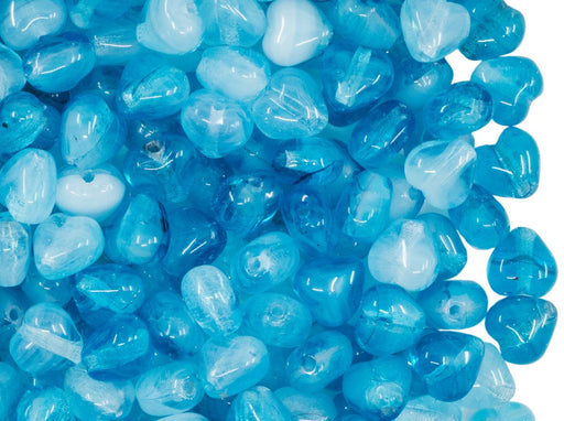 50 pcs Heart Beads 6 mm Aqua Combined Czech Glass Blue