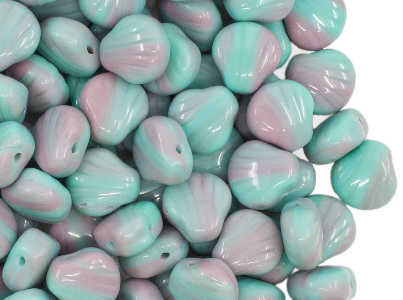 20 pcs Shell Beads 9x9 mm Combined Opaque Green Purple Czech Glass Green Purple