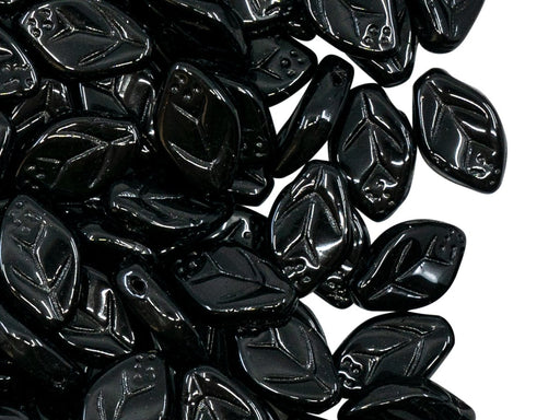 Leaves 12x7 mm, Jet Black, Czech Glass