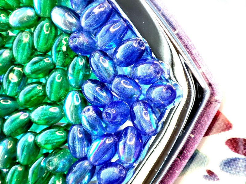 50 pcs Olive Beads 6x4 mm, Transparent Emerald AB, Czech Glass