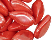Elongated Beads 25x10 mm, Coral Red Luster, Czech Glass