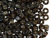 Pressed Seed Beads 6 mm, Crystal with Brown Stripes, Czech Glass