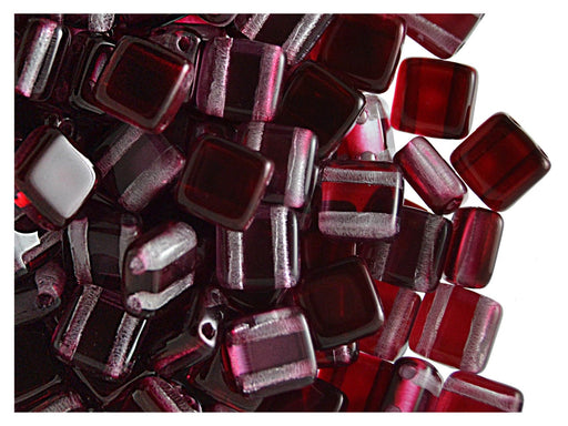 Tile Beads 6x6x3.2 mm 2 Holes Dark Red Wine Czech Glass Red