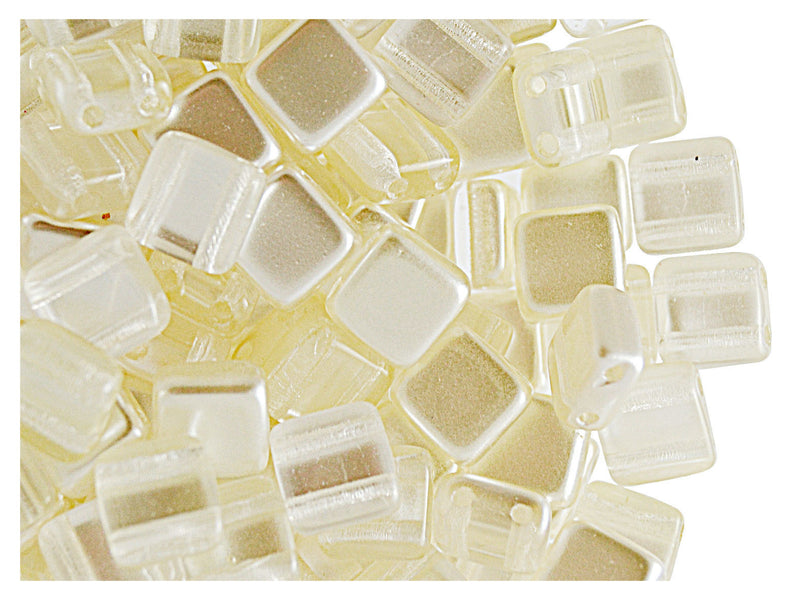 40 pcs 2-hole Tile Beads, 6x6x3.2mm, Pearl Ivory, Czech Glass