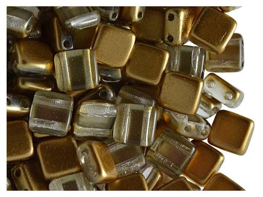40 pcs 2-hole Tile Beads, 6x6x3.2mm, Pearl Bronze Gold, Czech Glass