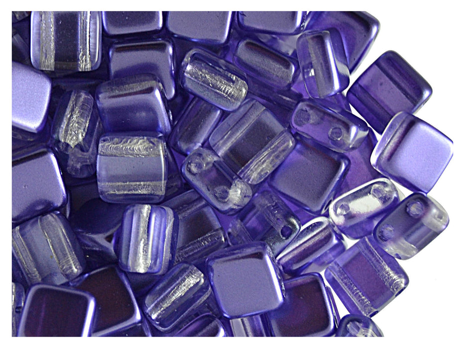 40 pcs 2-hole Tile Beads, 6x6x3.2mm, Pearl Violet, Czech Glass
