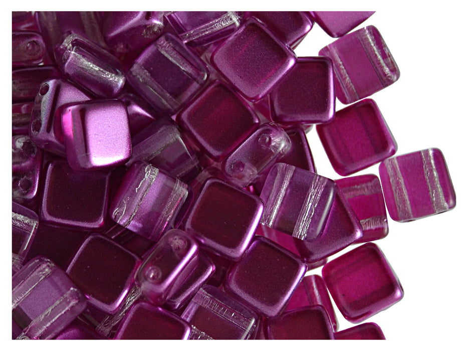 40 pcs 2-hole Tile Beads, 6x6x3.2mm, Pearl Purple, Czech Glass