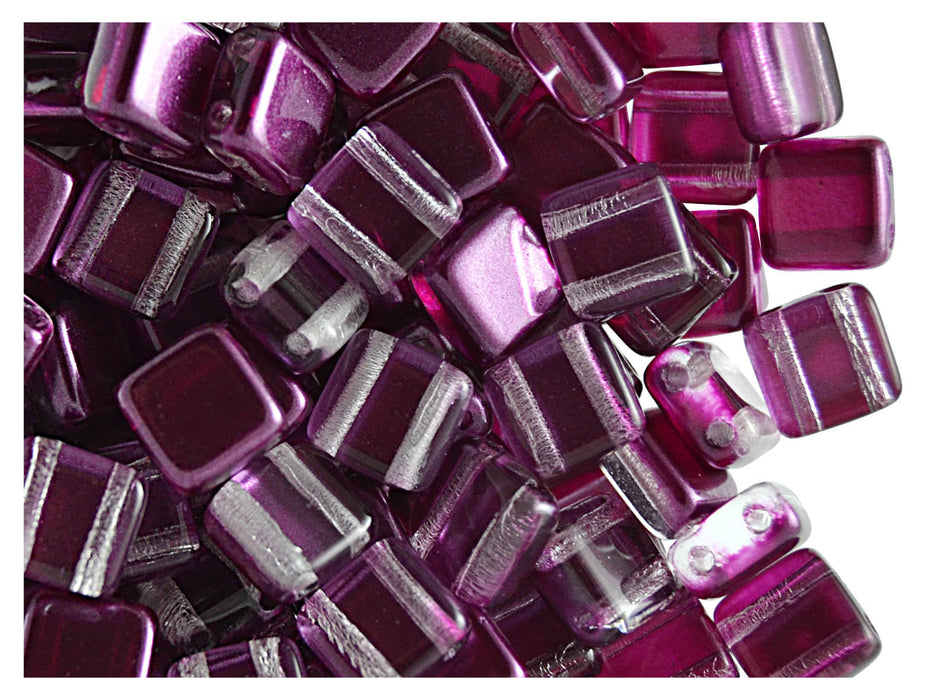 40 pcs 2-hole Tile Beads, 6x6x3.2mm, Pearl Dark Purple, Czech Glass