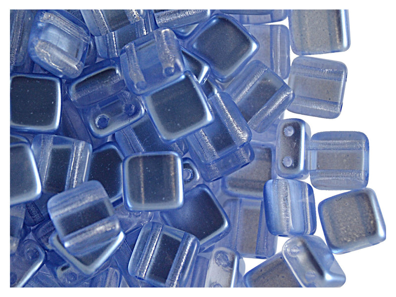 40 pcs 2-hole Tile Beads, 6x6x3.2mm, Pearl Light Blue, Czech Glass