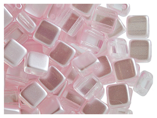 40 pcs 2-hole Tile Beads, 6x6x3.2mm, Pearl Light Pink, Czech Glass