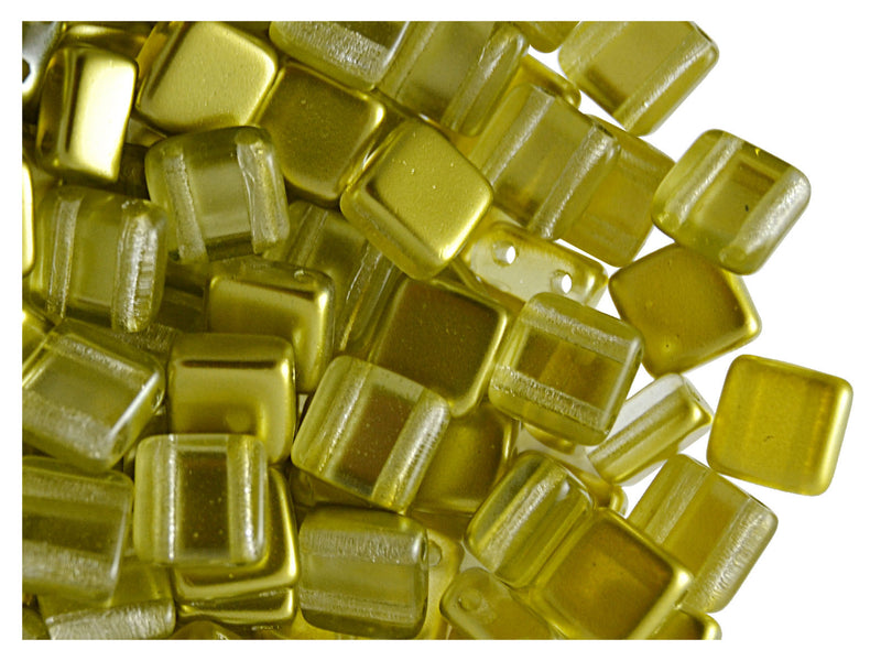40 pcs 2-hole Tile Beads, 6x6x3.2mm, Pearl Gold, Czech Glass