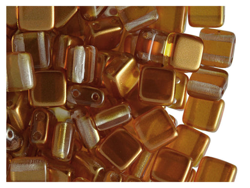 40 pcs 2-hole Tile Beads, 6x6x3.2mm, Pearl Topaz, Czech Glass
