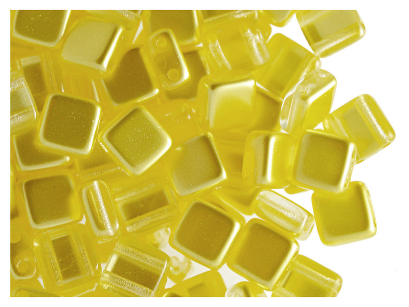 40 pcs 2-hole Tile Beads, 6x6x3.2mm, Pearl Amber, Czech Glass