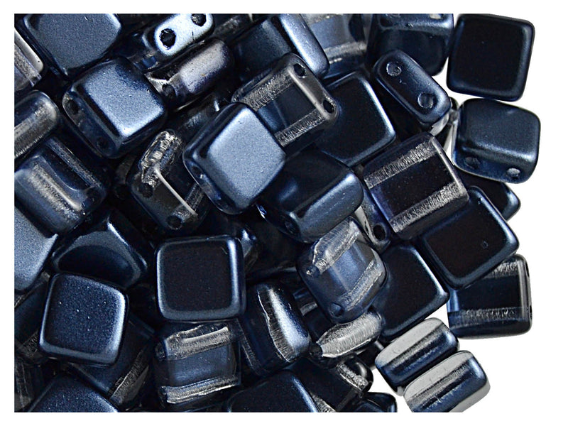 40 pcs 2-hole Tile Beads, 6x6x3.2mm, Pearl Blue Gray, Czech Glass
