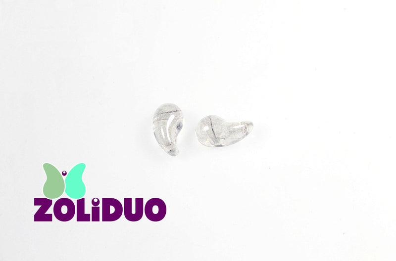 20 pcs 2-hole ZoliDuo® Right Pressed Beads, 5x8mm, Crystal Luster, Czech Glass
