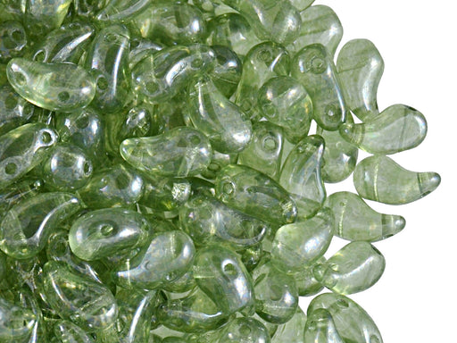 20 pcs 2-hole ZoliDuo® Right Pressed Beads, 5x8mm, Crystal Green Luster, Czech Glass