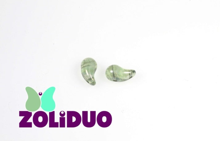 20 pcs 2-hole ZoliDuo® Right Pressed Beads, 5x8mm, Crystal Green Luster, Czech Glass