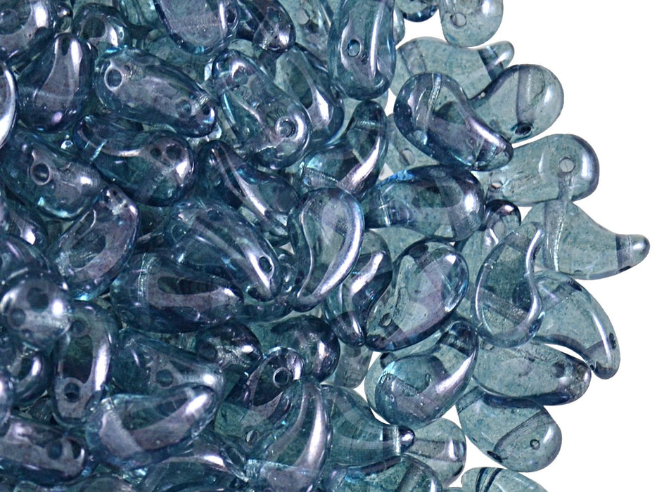20 pcs 2-hole ZoliDuo® Right Pressed Beads, 5x8mm, Crystal Blue Luster, Czech Glass