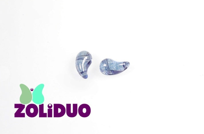 20 pcs 2-hole ZoliDuo® Right Pressed Beads, 5x8mm, Crystal Blue Luster, Czech Glass