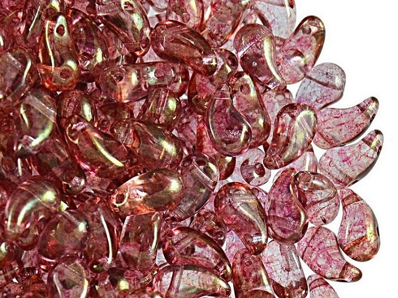 20 pcs 2-hole ZoliDuo® Right Pressed Beads, 5x8mm, Crystal Red Luster, Czech Glass