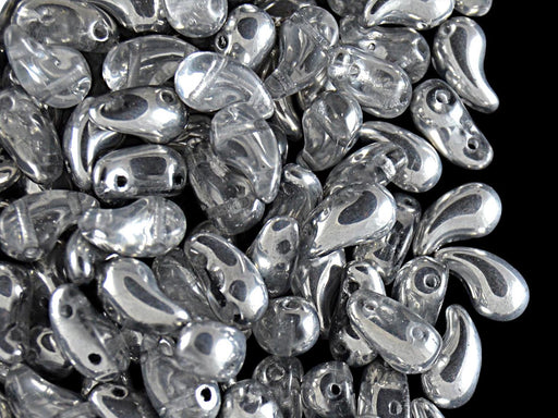 20 pcs 2-hole ZoliDuo® Right Pressed Beads, 5x8mm, Crystal Labrador (Crystal Silver), Czech Glass