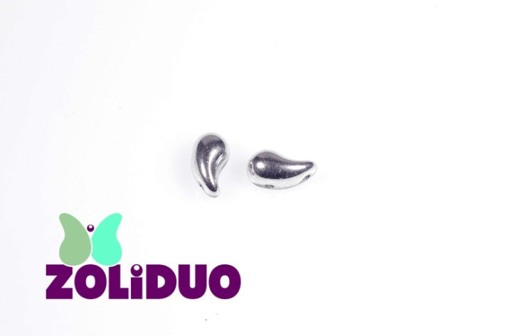 20 pcs 2-hole ZoliDuo® Right Pressed Beads, 5x8mm, Crystal Labrador (Crystal Silver), Czech Glass
