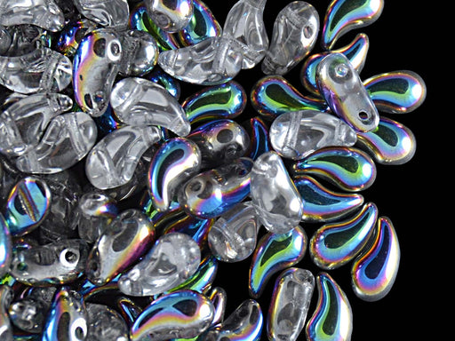 20 pcs 2-hole ZoliDuo® Right Pressed Beads, 5x8mm, Crystal Vitrail, Czech Glass