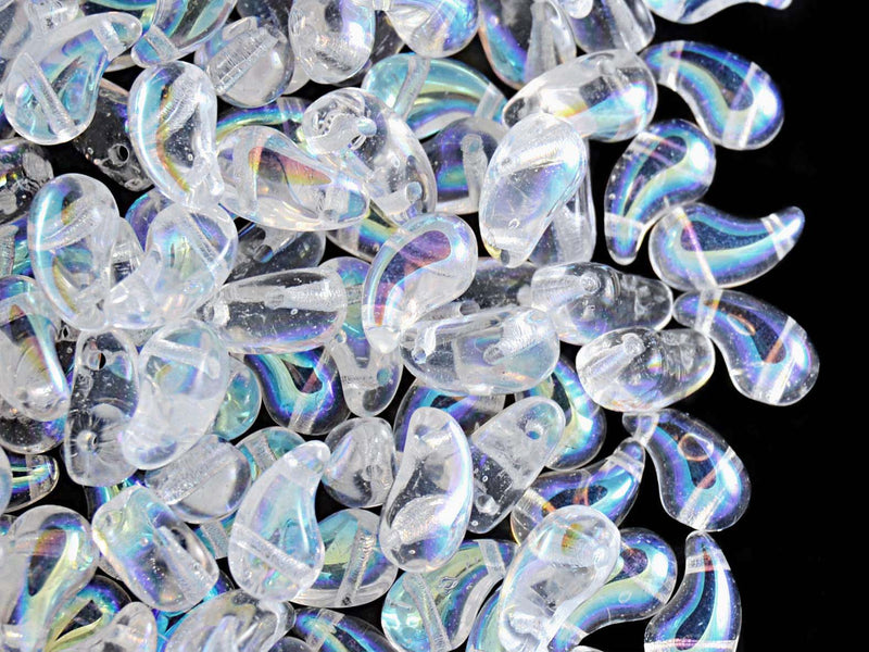 20 pcs 2-hole ZoliDuo® Right Pressed Beads, 5x8mm, Crystal AB, Czech Glass