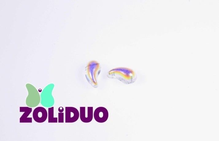 20 pcs 2-hole ZoliDuo® Right Pressed Beads, 5x8mm, Crystal AB, Czech Glass