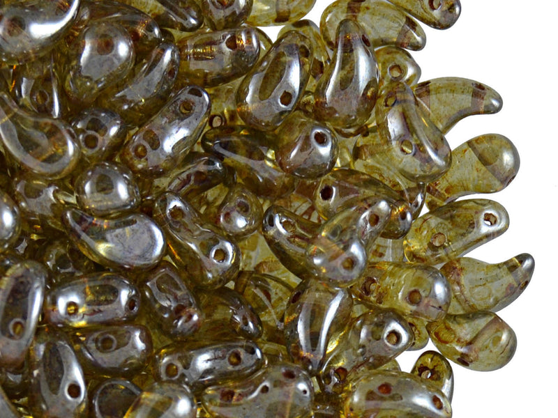 20 pcs 2-hole ZoliDuo® Right Pressed Beads, 5x8mm, Crystal Lazure Green, Czech Glass