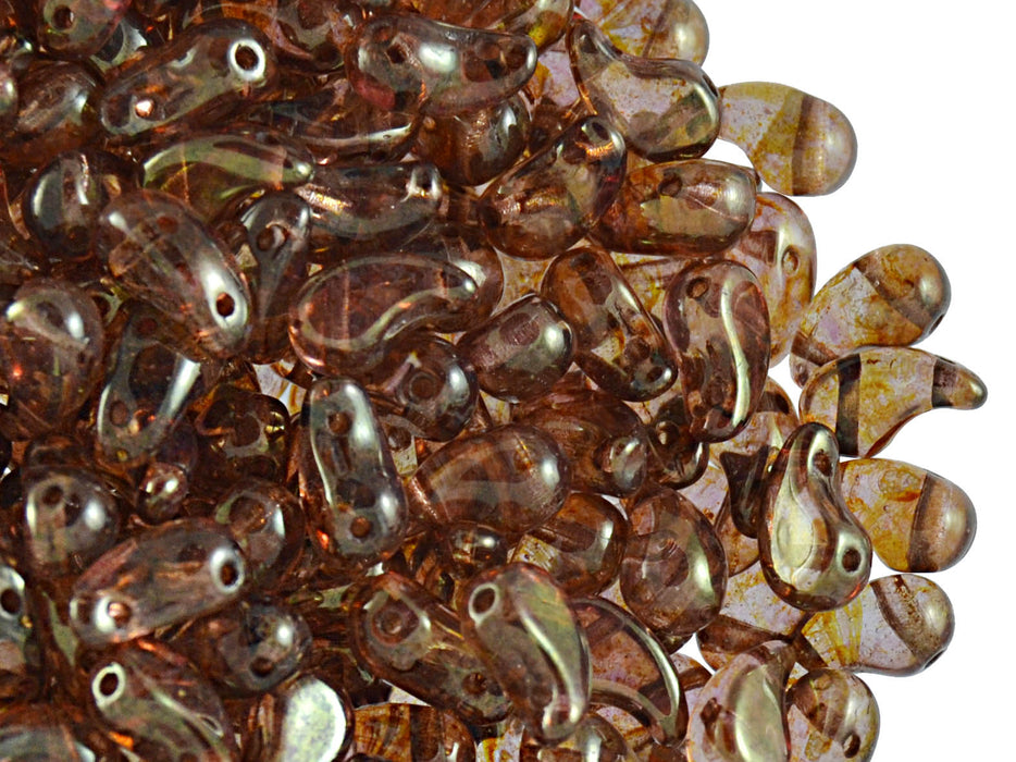 20 pcs 2-hole ZoliDuo® Right Pressed Beads, 5x8mm, Crystal Lazure Roman Rose, Czech Glass